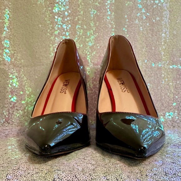 Wet❤️Kiss Ombré Block Heel Patent Leather Pointed Top Black to Red Pumps - Picture 6 of 12
